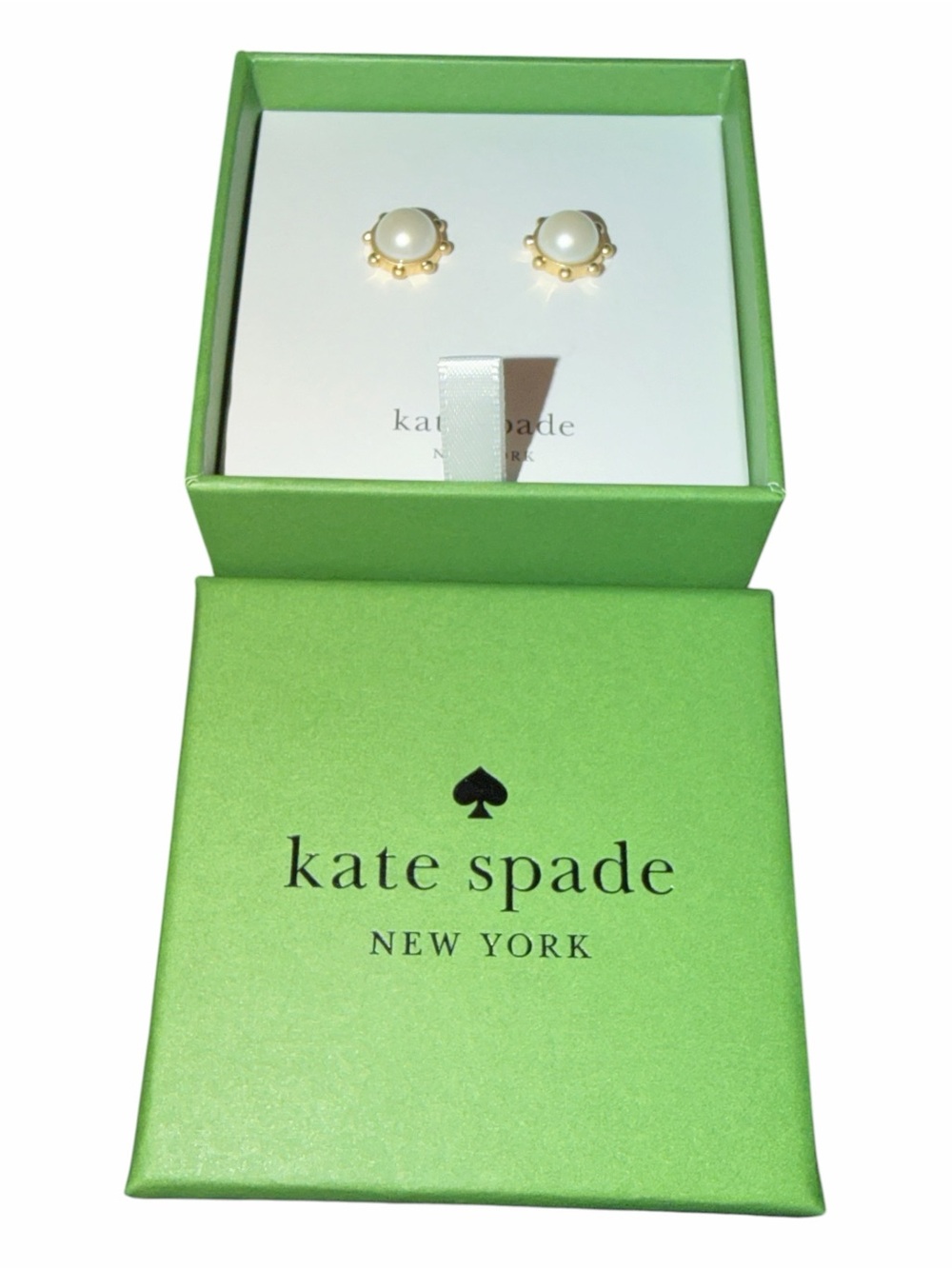 NIB Kate Spade Pearl On Pearls Halo Stud Earrings | Gold Tone & Faux Pearl